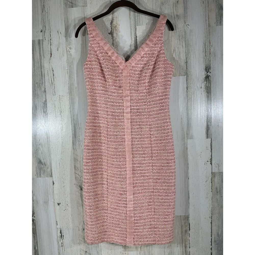 Carmen Marc‎ Valvo Sheath Dress Size 6 Pink Gold Multi Tweed Sleeveless Lined